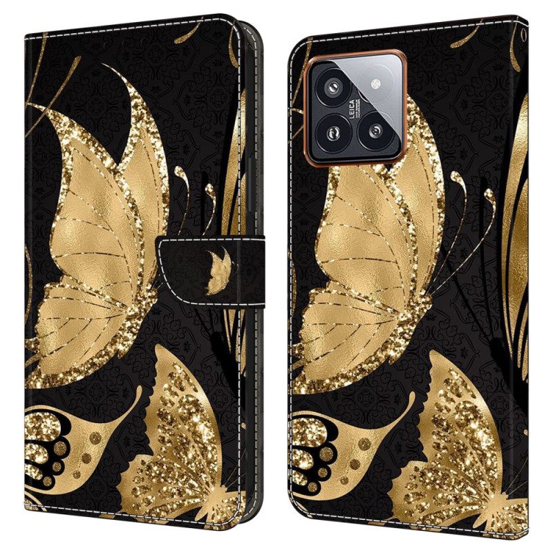 Folio-hoesje Xiaomi 14 Pro Gouden Vlinder