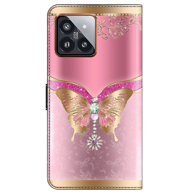 Folio-hoesje Xiaomi 14 Pro Roze En Gouden Vlinder