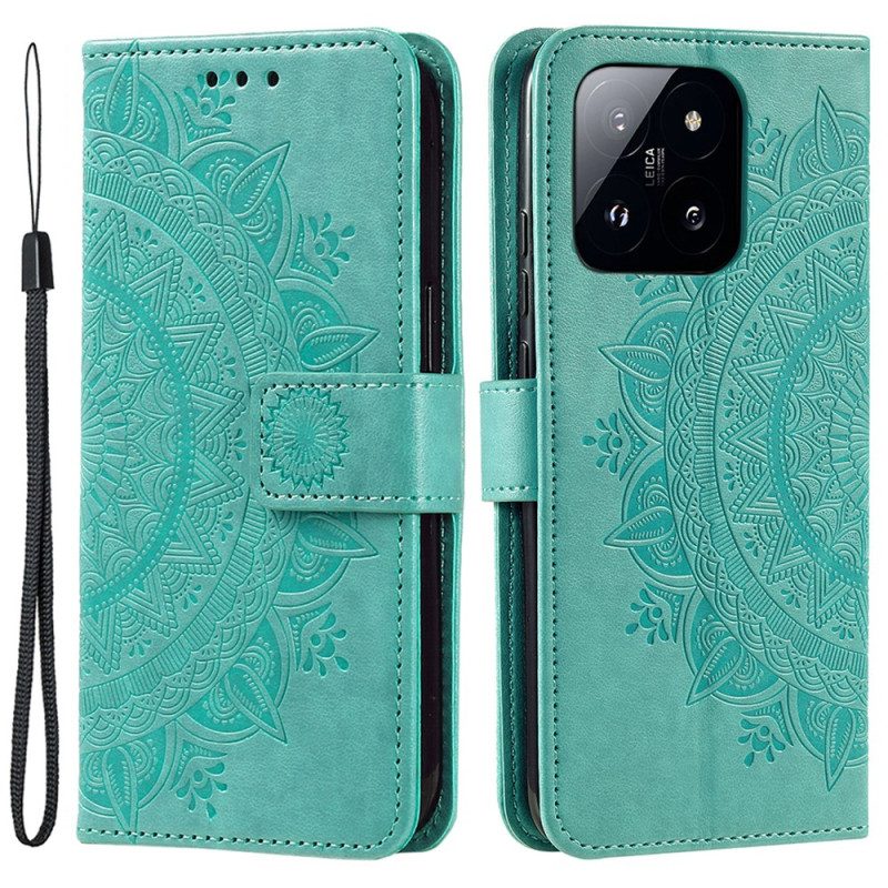 Folio-hoesje Xiaomi 14 Pro Telefoonhoesje Mandala Zon Met Riem