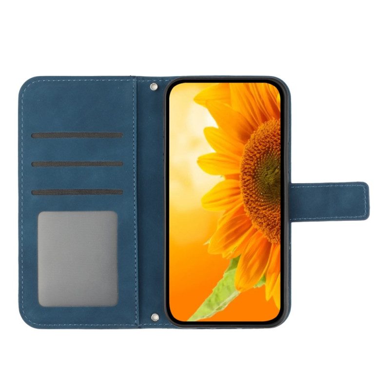 Folio-hoesje Xiaomi 14 Pro Telefoonhoesje Zonnebloemprint Met Riempje