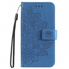 Leren Hoesje Voor Xiaomi 14 Pro Bloemmotief Met Riempje