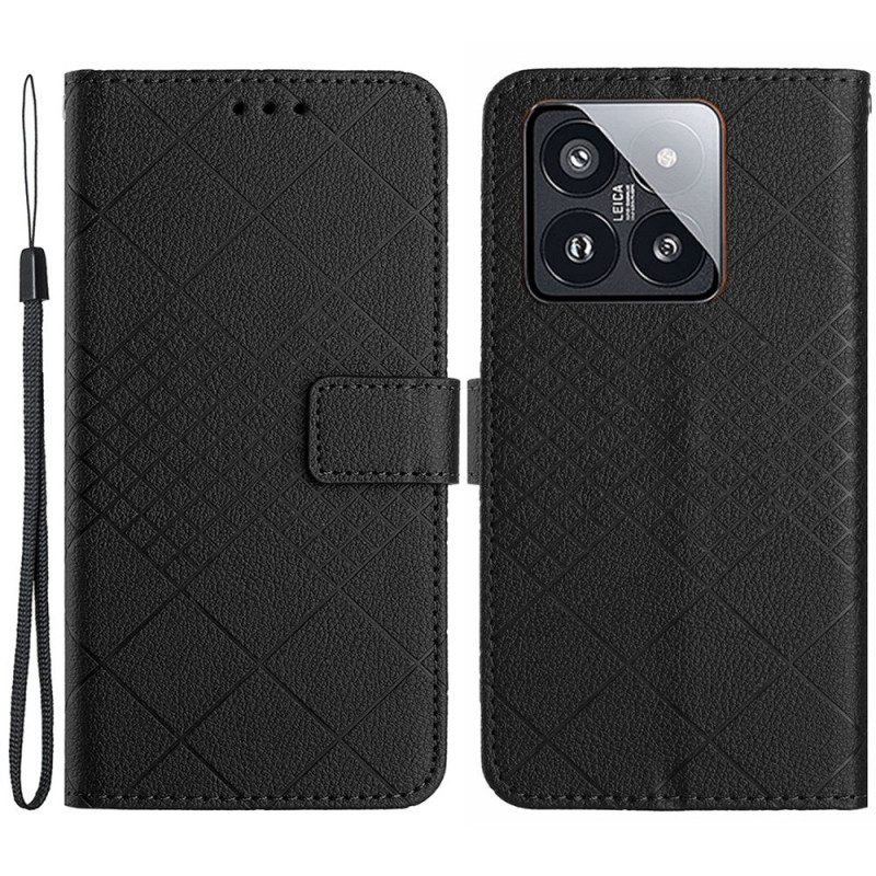 Leren Hoesje Voor Xiaomi 14 Pro Diamantpatroon Met Bandjes