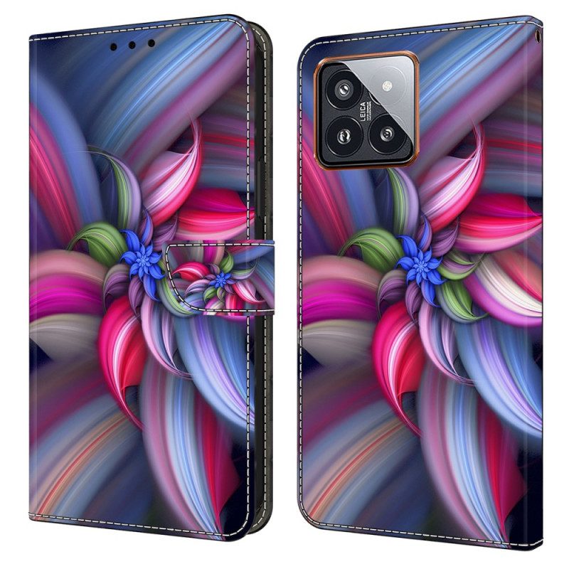 Leren Hoesje Voor Xiaomi 14 Pro Kleurrijke Bloemen