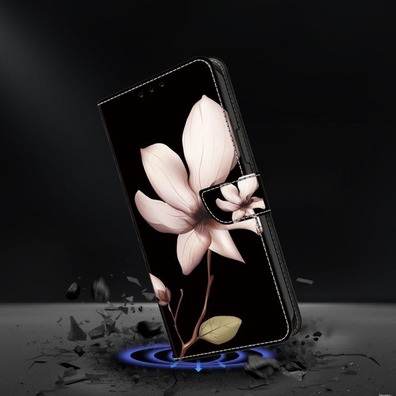 Leren Hoesje Voor Xiaomi 14 Pro Roze Bloem