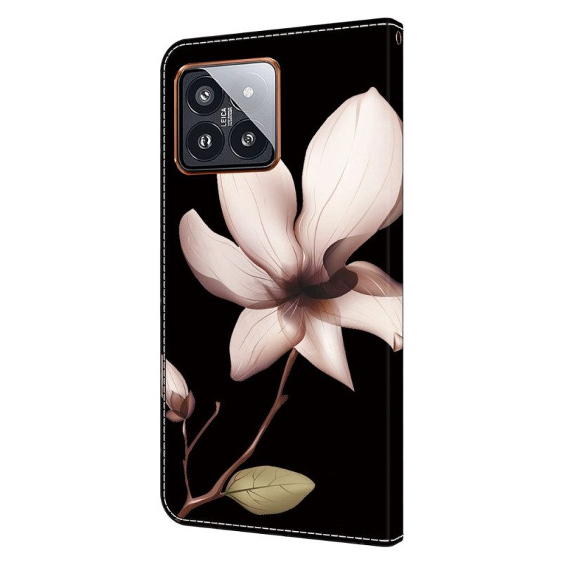 Leren Hoesje Voor Xiaomi 14 Pro Roze Bloem