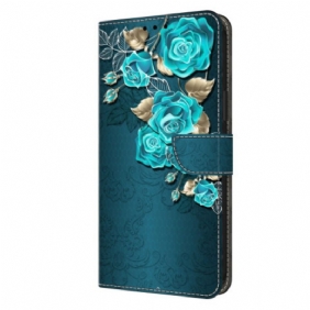 Leren Hoesje Xiaomi 14 Pro Blauwe Rozen Bescherming Hoesje