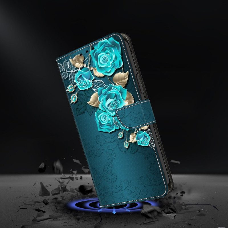 Leren Hoesje Xiaomi 14 Pro Blauwe Rozen Bescherming Hoesje