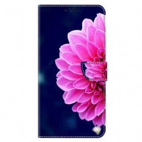 Leren Hoesje Xiaomi 14 Pro Roze Bloem Op Blauwe Achtergrond Bescherming Hoesje