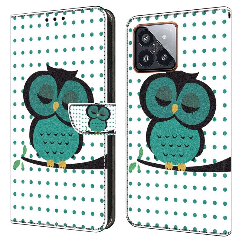 Leren Hoesje Xiaomi 14 Pro Slapende Uil