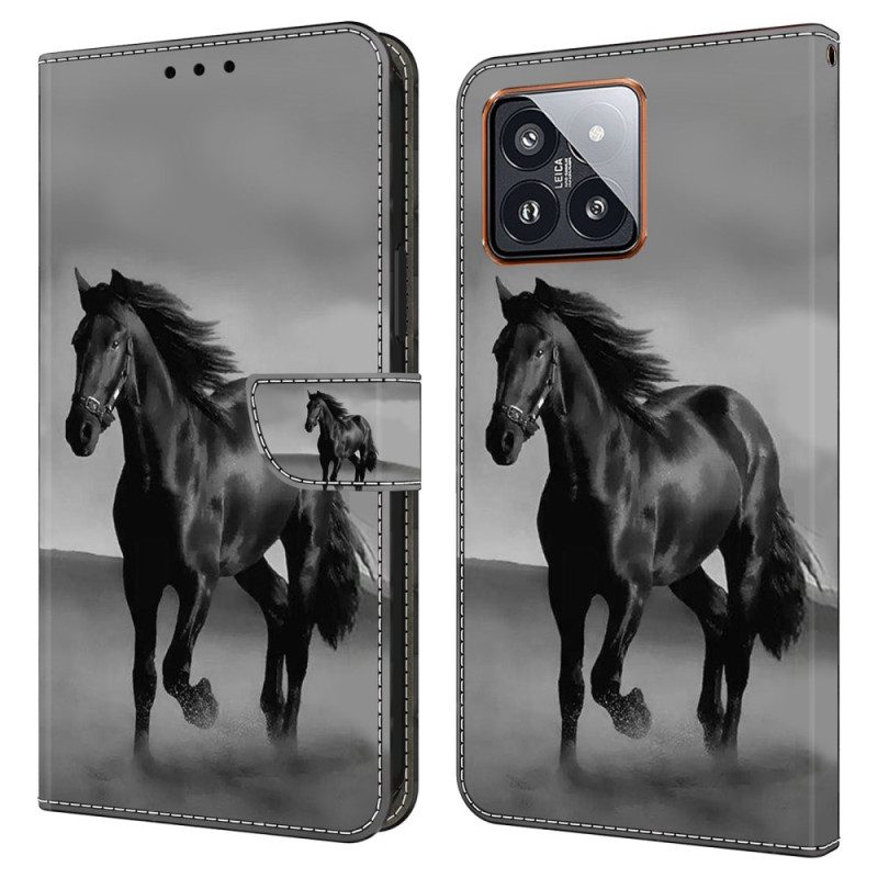 Leren Hoesje Xiaomi 14 Pro Zwart Paard Bescherming Hoesje