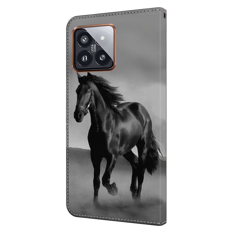 Leren Hoesje Xiaomi 14 Pro Zwart Paard Bescherming Hoesje