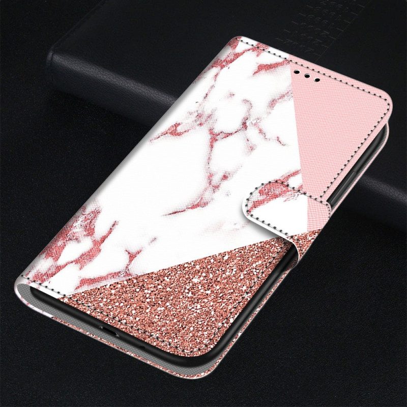 Flip Case voor Samsung Galaxy M53 5G Marmer En Glitterdriehoek