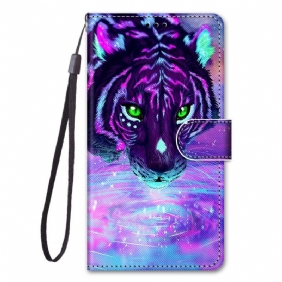 Flip Case voor Samsung Galaxy M53 5G Met Ketting Feline On Fire Met Riem