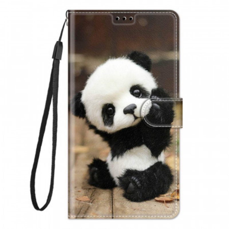 Folio-hoesje voor Samsung Galaxy M53 5G Met Ketting Kleine Panda Met Riem