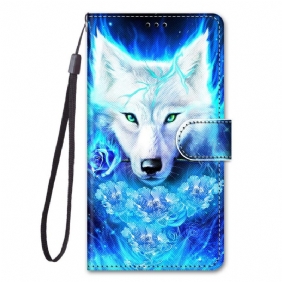 Folio-hoesje voor Samsung Galaxy M53 5G Met Ketting Lanyard Wolf