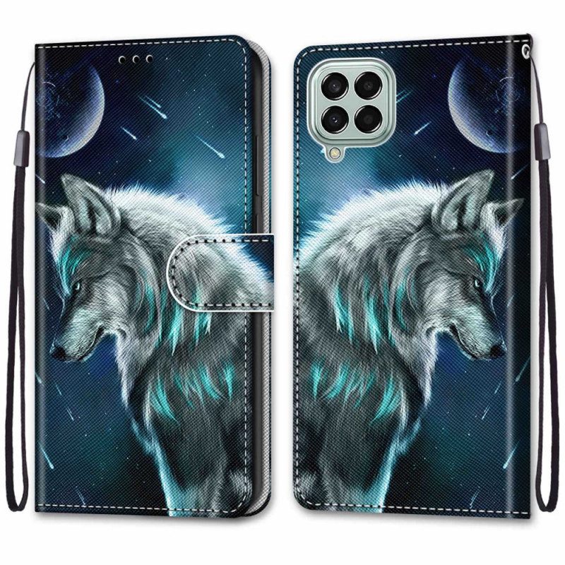 Folio-hoesje voor Samsung Galaxy M53 5G Met Ketting Lanyard Wolf