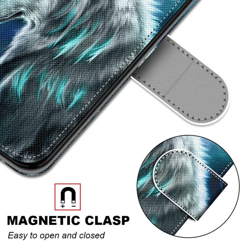 Folio-hoesje voor Samsung Galaxy M53 5G Met Ketting Lanyard Wolf