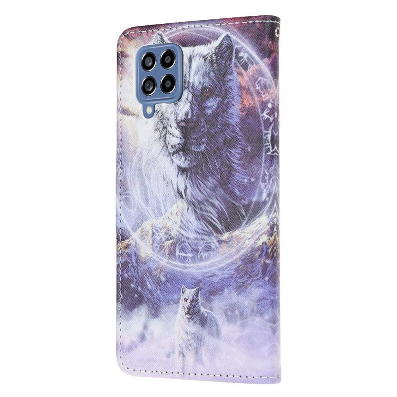 Folio-hoesje voor Samsung Galaxy M53 5G Met Ketting Lanyard Wolf