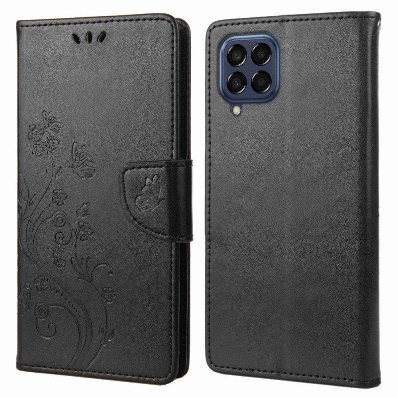 Folio-hoesje voor Samsung Galaxy M53 5G Met Ketting Riem Bloemen