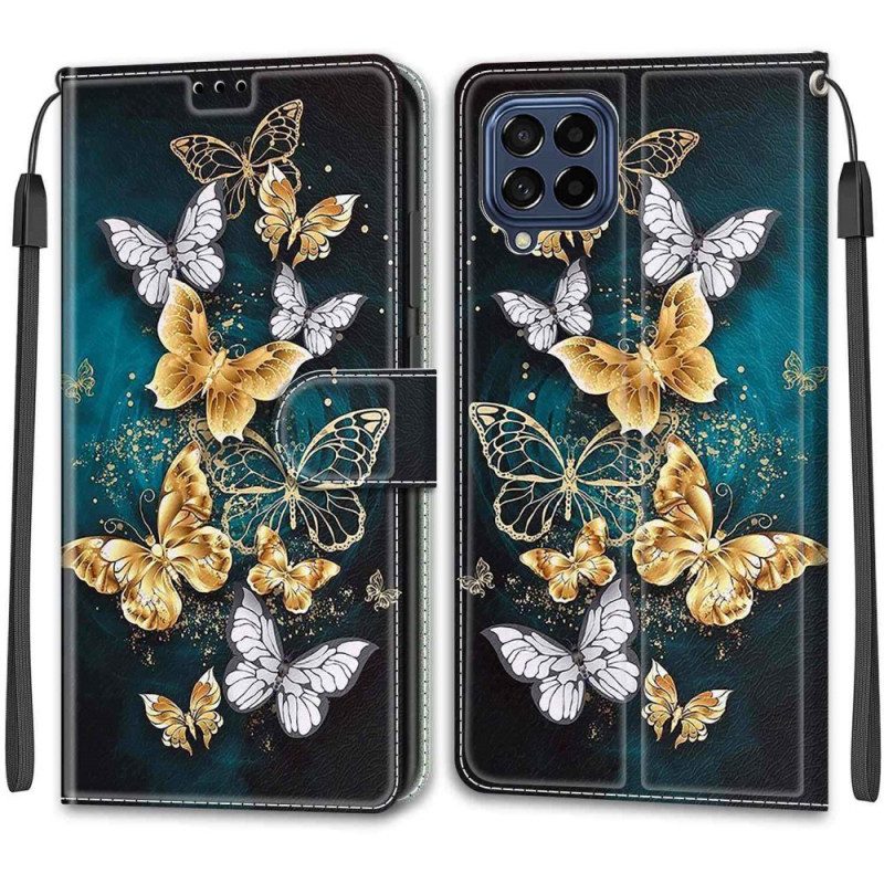 Folio-hoesje voor Samsung Galaxy M53 5G Met Ketting Riem Vlinders Waaier