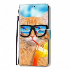 Folio-hoesje voor Samsung Galaxy M53 5G Met Ketting Strappy Star-kat