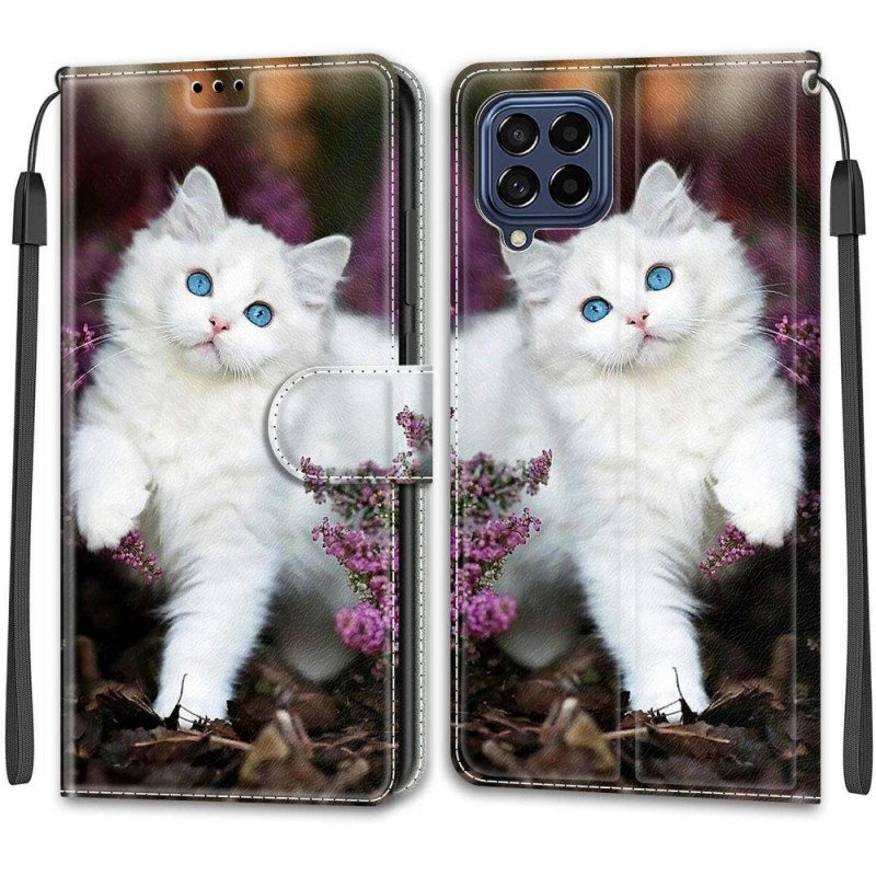 Folio-hoesje voor Samsung Galaxy M53 5G Met Ketting String Cat Fan