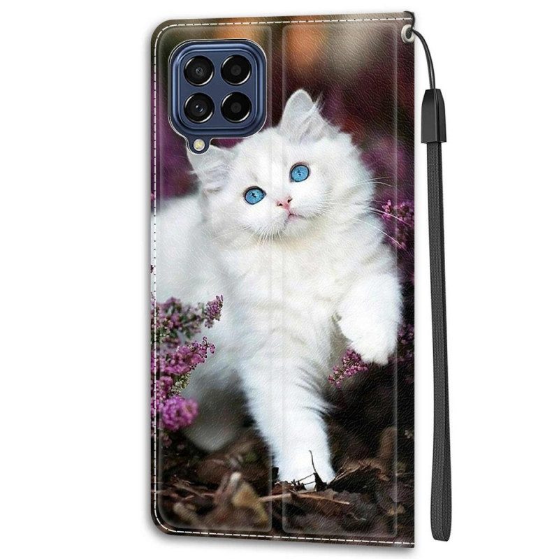 Folio-hoesje voor Samsung Galaxy M53 5G Met Ketting String Cat Fan