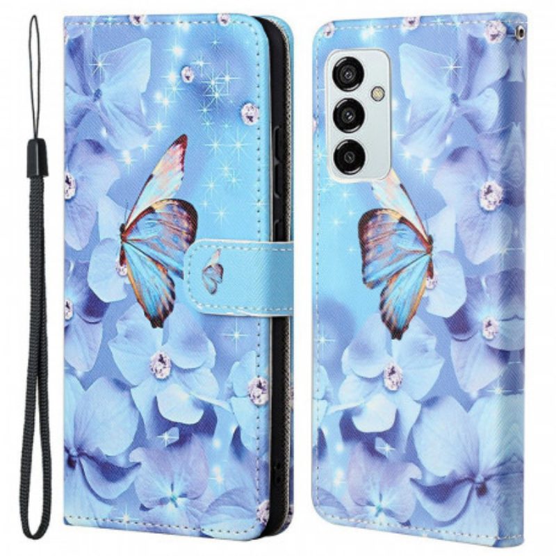 Folio-hoesje voor Samsung Galaxy M53 5G Met Ketting String Vlinders