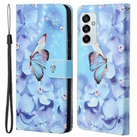 Folio-hoesje voor Samsung Galaxy M53 5G Met Ketting String Vlinders