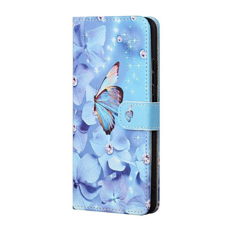 Folio-hoesje voor Samsung Galaxy M53 5G Met Ketting String Vlinders