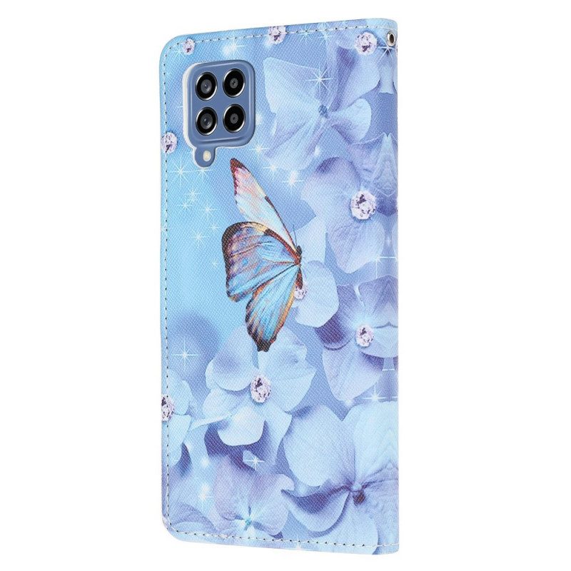 Folio-hoesje voor Samsung Galaxy M53 5G Met Ketting String Vlinders