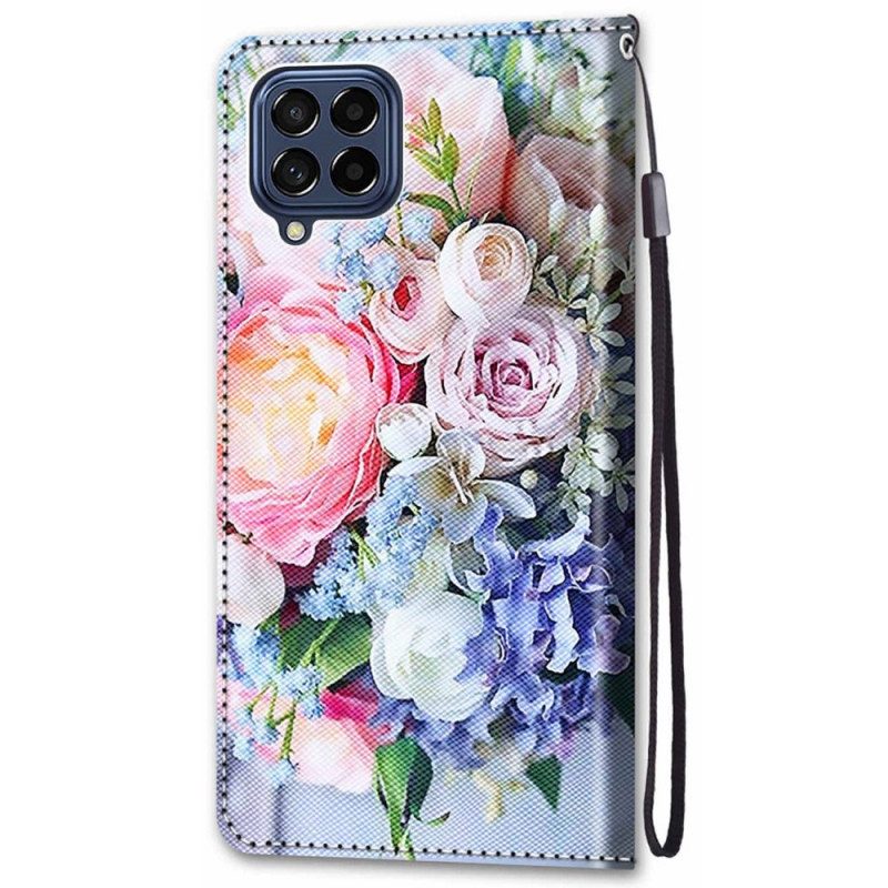 Leren Hoesje voor Samsung Galaxy M53 5G Bloemen Met Koord