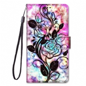 Leren Hoesje voor Samsung Galaxy M53 5G Met Ketting Riem Bloemen