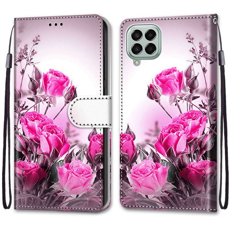 Leren Hoesje voor Samsung Galaxy M53 5G Met Ketting Riem Bloemen