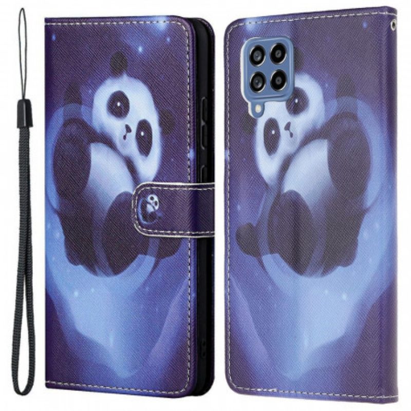 Leren Hoesje voor Samsung Galaxy M53 5G Met Ketting Space Panda Met Sleutelkoord