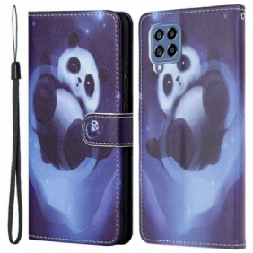 Leren Hoesje voor Samsung Galaxy M53 5G Met Ketting Space Panda Met Sleutelkoord