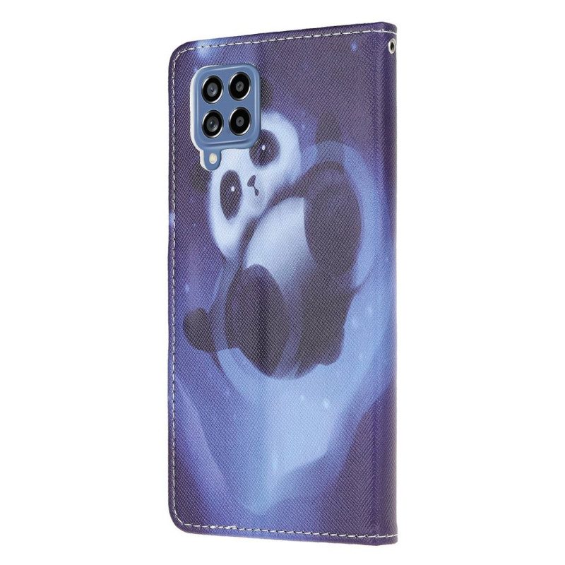 Leren Hoesje voor Samsung Galaxy M53 5G Met Ketting Space Panda Met Sleutelkoord