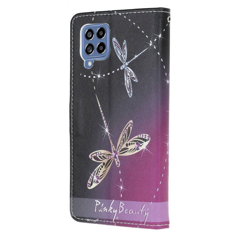 Leren Hoesje voor Samsung Galaxy M53 5G Met Ketting Strappy Libellen