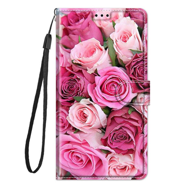 Leren Hoesje voor Samsung Galaxy M53 5G Rozen Met Lanyard