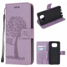 Folio-hoesje voor Poco X3 / X3 Pro / X3 NFC Met Ketting String Boom En Uilen