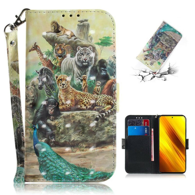 Folio-hoesje voor Poco X3 / X3 Pro / X3 NFC Met Ketting String Safari Dieren