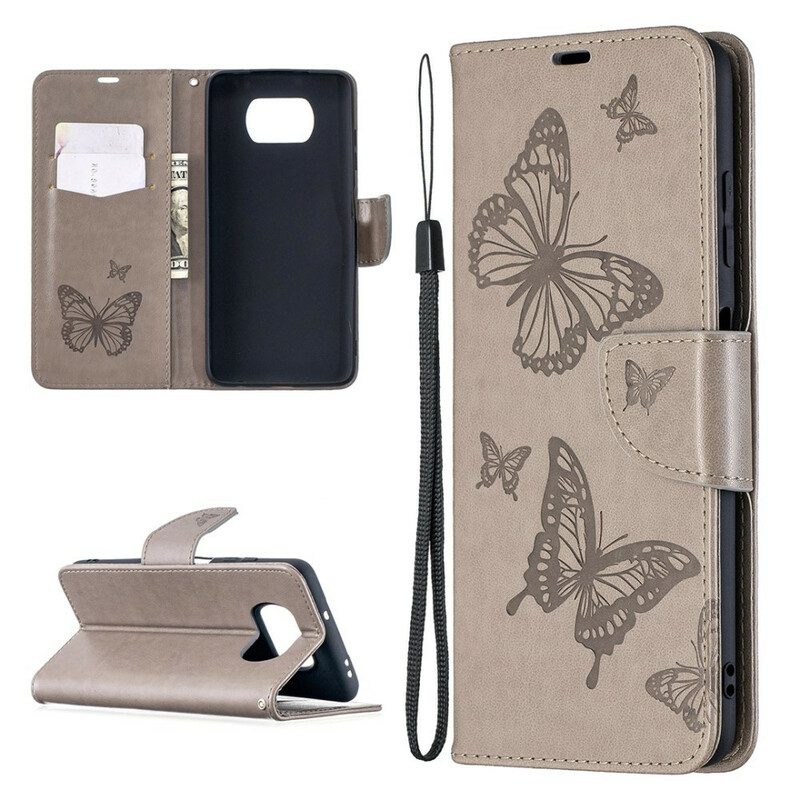 Folio-hoesje voor Poco X3 / X3 Pro / X3 NFC Met Ketting Vlinders Bedrukte Strappy