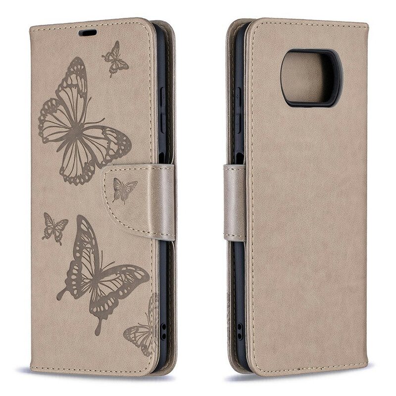 Folio-hoesje voor Poco X3 / X3 Pro / X3 NFC Met Ketting Vlinders Bedrukte Strappy