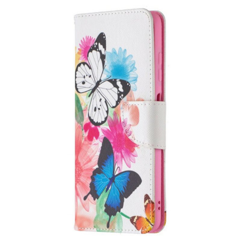 Leren Hoesje voor Poco X3 / X3 Pro / X3 NFC Geschilderde Vlinders En Bloemen