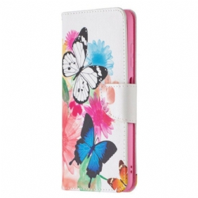 Leren Hoesje voor Poco X3 / X3 Pro / X3 NFC Geschilderde Vlinders En Bloemen