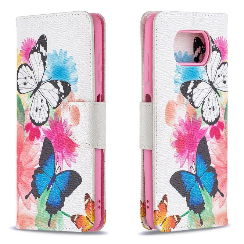 Leren Hoesje voor Poco X3 / X3 Pro / X3 NFC Geschilderde Vlinders En Bloemen