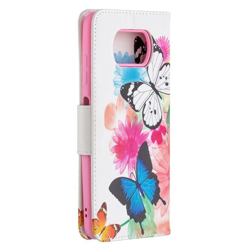 Leren Hoesje voor Poco X3 / X3 Pro / X3 NFC Geschilderde Vlinders En Bloemen