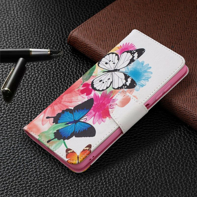 Leren Hoesje voor Poco X3 / X3 Pro / X3 NFC Geschilderde Vlinders En Bloemen