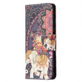 Leren Hoesje voor Poco X3 / X3 Pro / X3 NFC Indische Olifanten