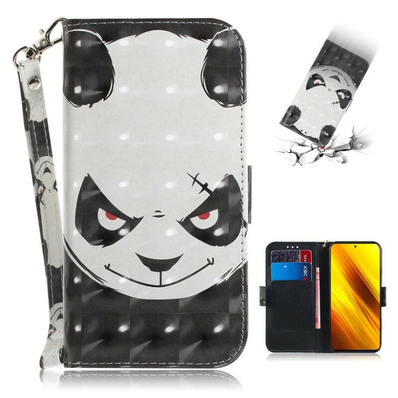 Leren Hoesje voor Poco X3 / X3 Pro / X3 NFC Met Ketting Boze Panda Met Lanyard